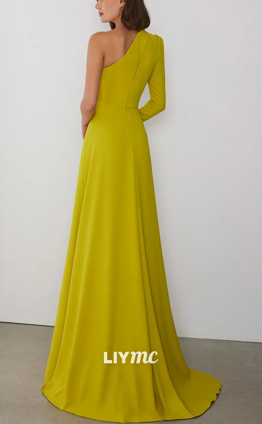 M1308 - Asymmetrical Long Sleeves Sleek Satin Mother of Bride Dress Cocktail Dress